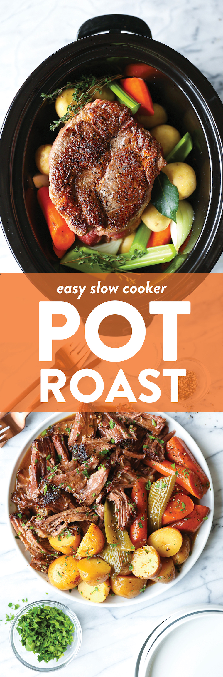 Slow Cooker Pot Roast - No-fuss, fall-apart pot roast made in your crockpot with the most tender vegetables! And the gravy is perfection.