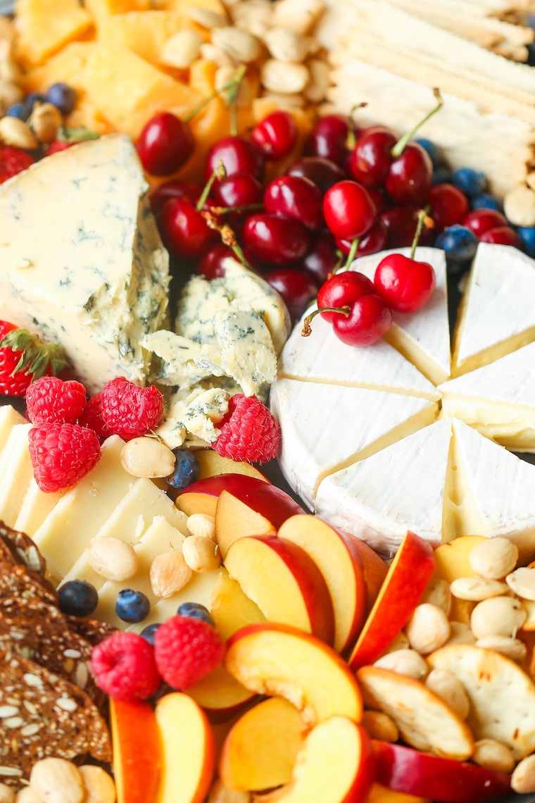 Summer Cheese Board - Brie, gorgonzola, gouda, cheddar, fresh summer berries and cherries! The ultimate killer cheese board to impress all your guests!