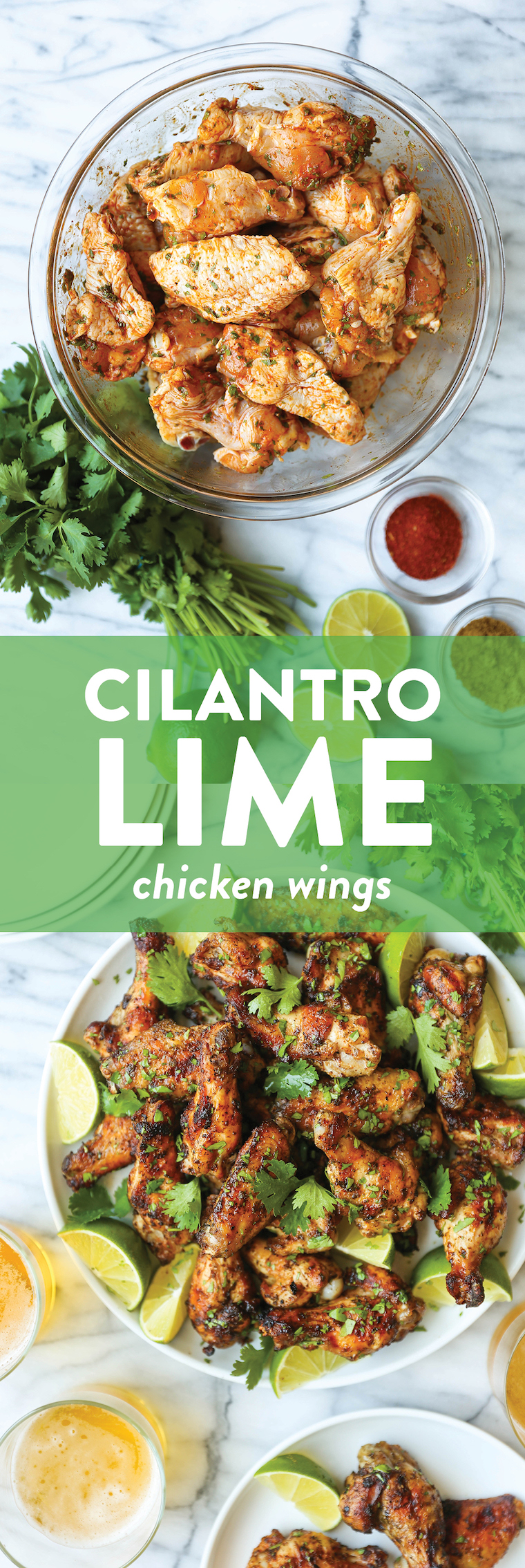 Cilantro Lime Chicken Wings - Oh-so-perfectly crispy, charred + smoky with the easiest marinade. Cilantro, lime, cumin, chili powder. So good.