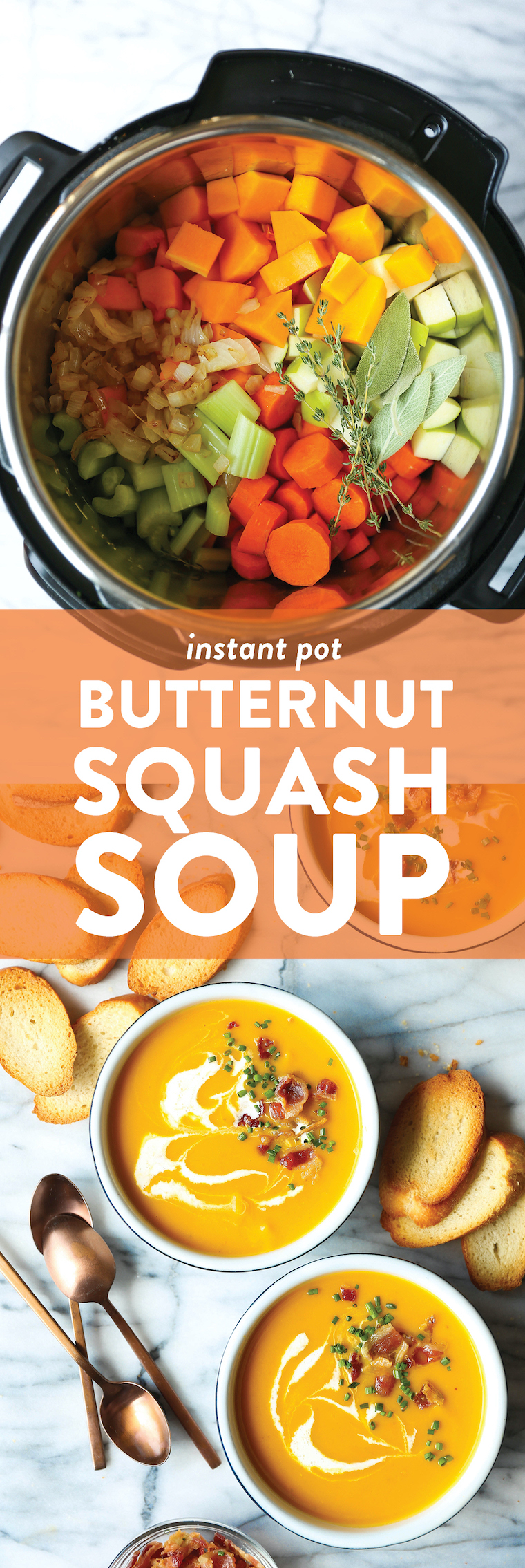 Instant Pot Butternut Squash Soup - Now you can make butternut squash soup in just half the time in the IP! Quick, easy, and velvety smooth.