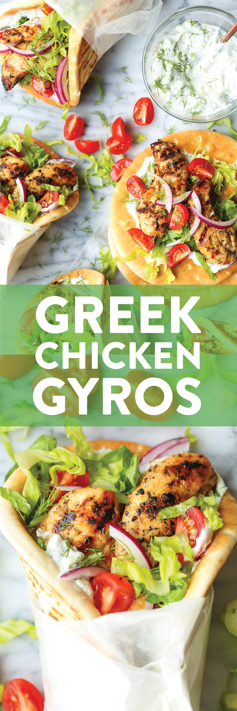 Greek Chicken Gyros - Easy, make-ahead Greek chicken gyros! Marinate the chicken overnight and serve with the best homemade tzatziki sauce!