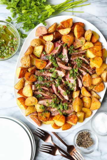 Steak and Potatoes with 5 Minute Chimichurri Sauce