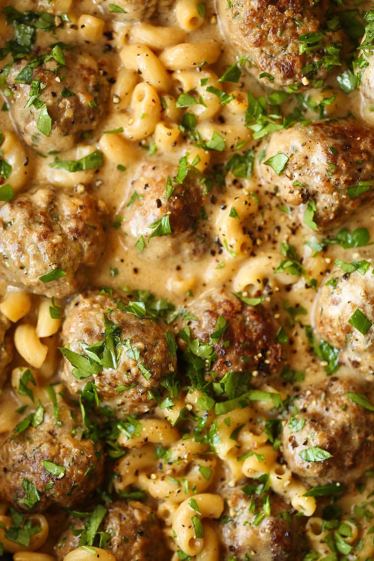 Swedish Meatball Pasta - Everyone's favorite Swedish meatballs with pasta tossed right into that cream sauce goodness. So heavenly, so good!
