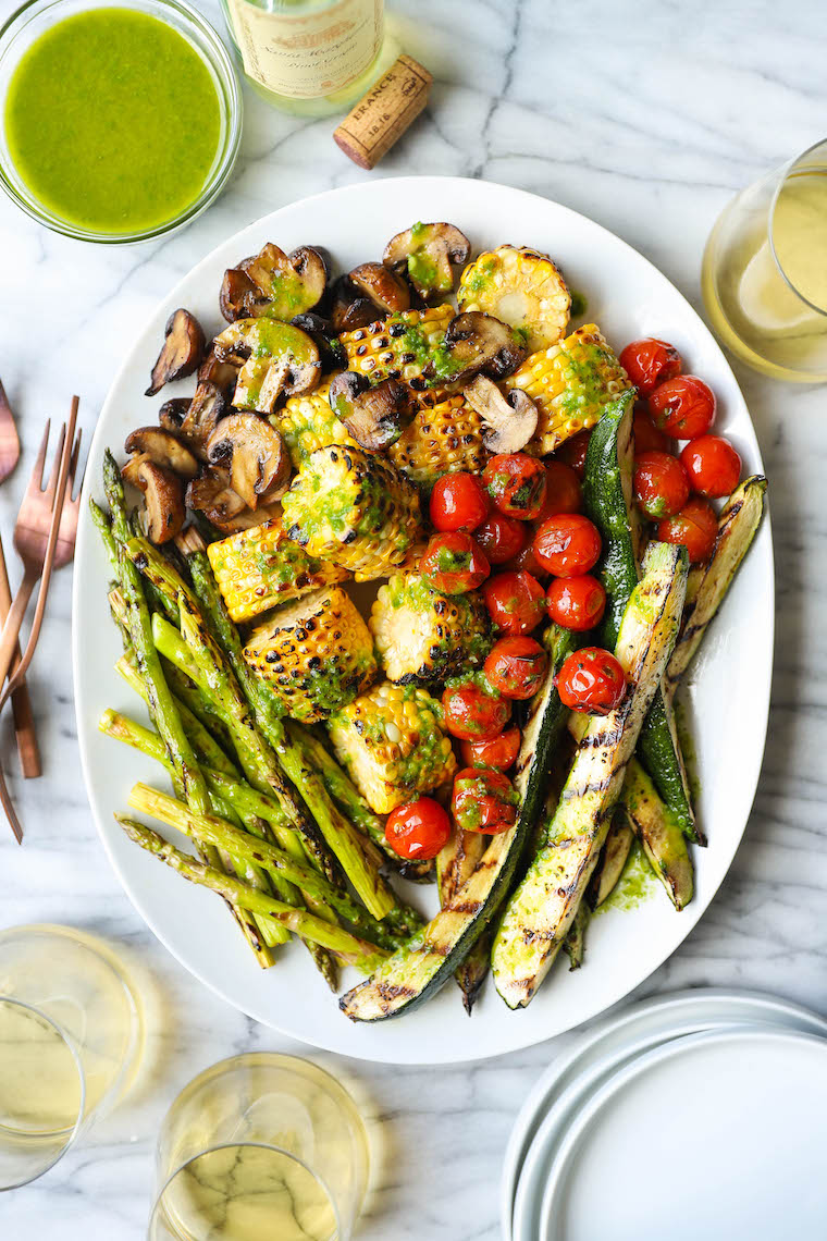 Easy Grilled Vegetables - Perfectly crisp-tender grilled veggies served with an amazing, tangy, garlicky basil sauce. You'll want this sauce on everything!