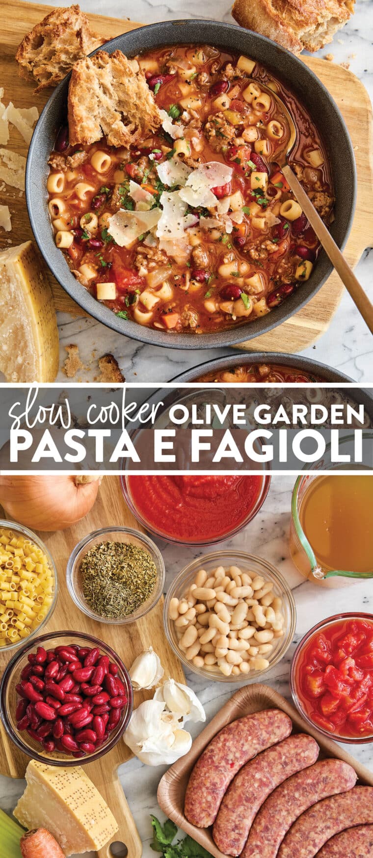 Slow Cooker Olive Garden Pasta e Fagioli - Everyone's FAVORITE Olive Garden soup made so easily in the crockpot! Just set it and forget it!