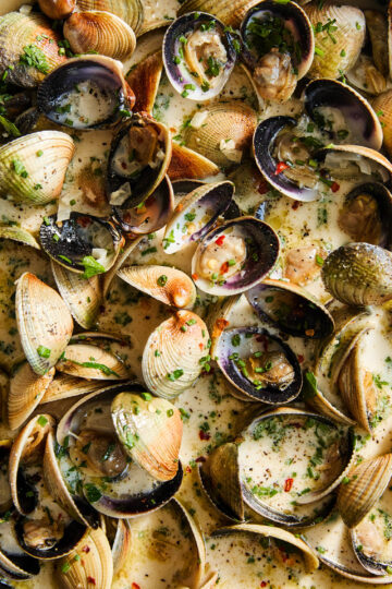 Garlic Butter Clams with White Wine Cream Sauce