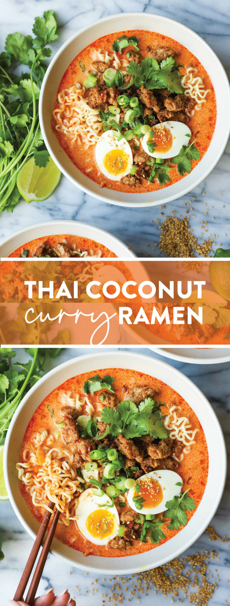 Thai Coconut Curry Ramen - The most flavorful red curry coconut broth! Made in just 30 min with cilantro, soft boiled eggs and ramen noodles!