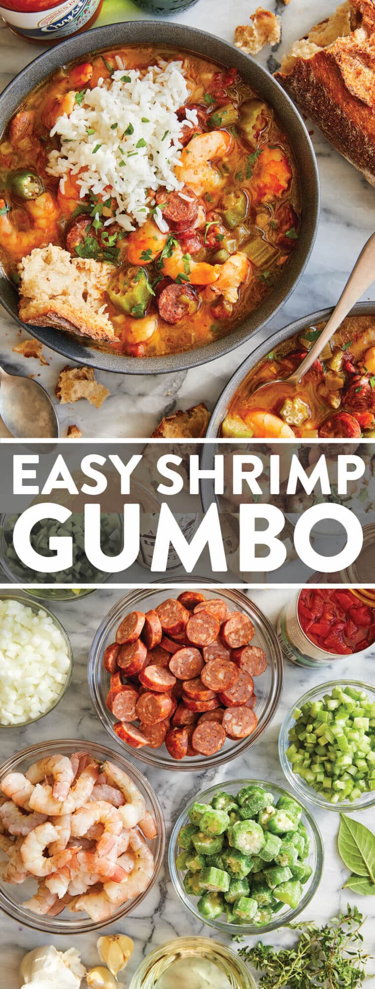 Easy Shrimp Gumbo - Classic comfort food stew simmered to perfection, filled with andouille sausage + shrimp. So cozy and just so darn good.