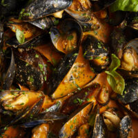 Steamed Mussels in Tomato Cream Sauce