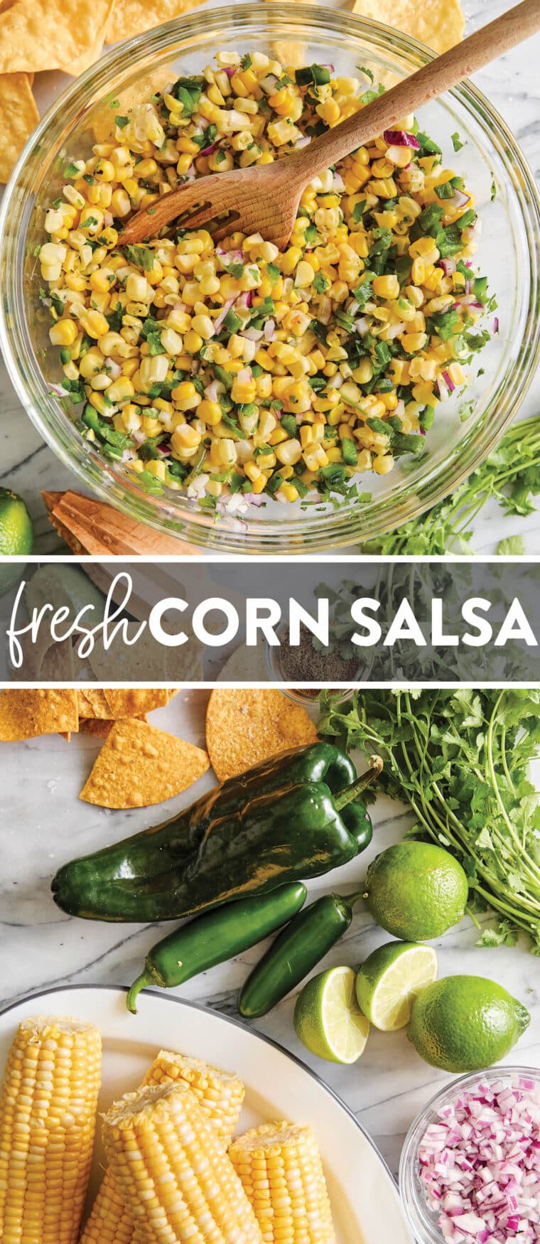 Corn Salsa - Oh so easy, fresh, homemade corn salsa! Made in minutes, perfect with chips or topped on burrito bowls, tacos + quesadillas!!!