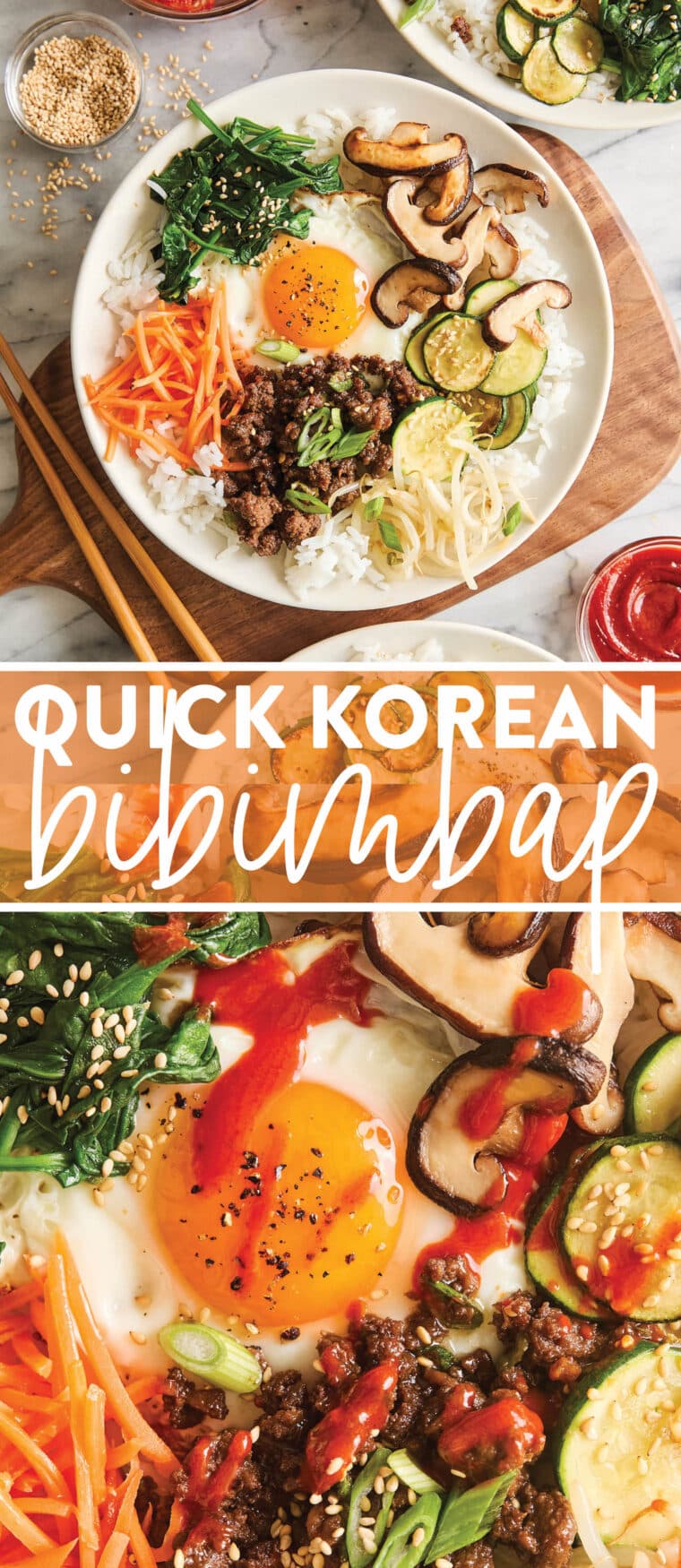 Quick Korean Bibimbap (Korean Rice Bowl) - Easy, make-ahead Korean bibimbap! Perfect for quick dinners during the week, and so customizable!