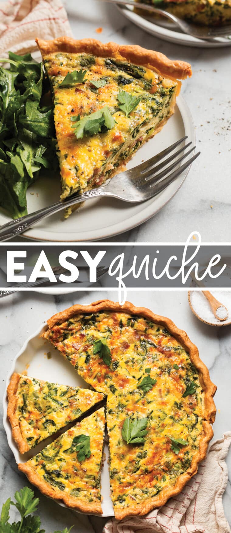 Easy Quiche - The easiest homemade quiche (using store-bought pie dough) with a creamy silky custard and a flaky golden brown crust. Make with any filling!
